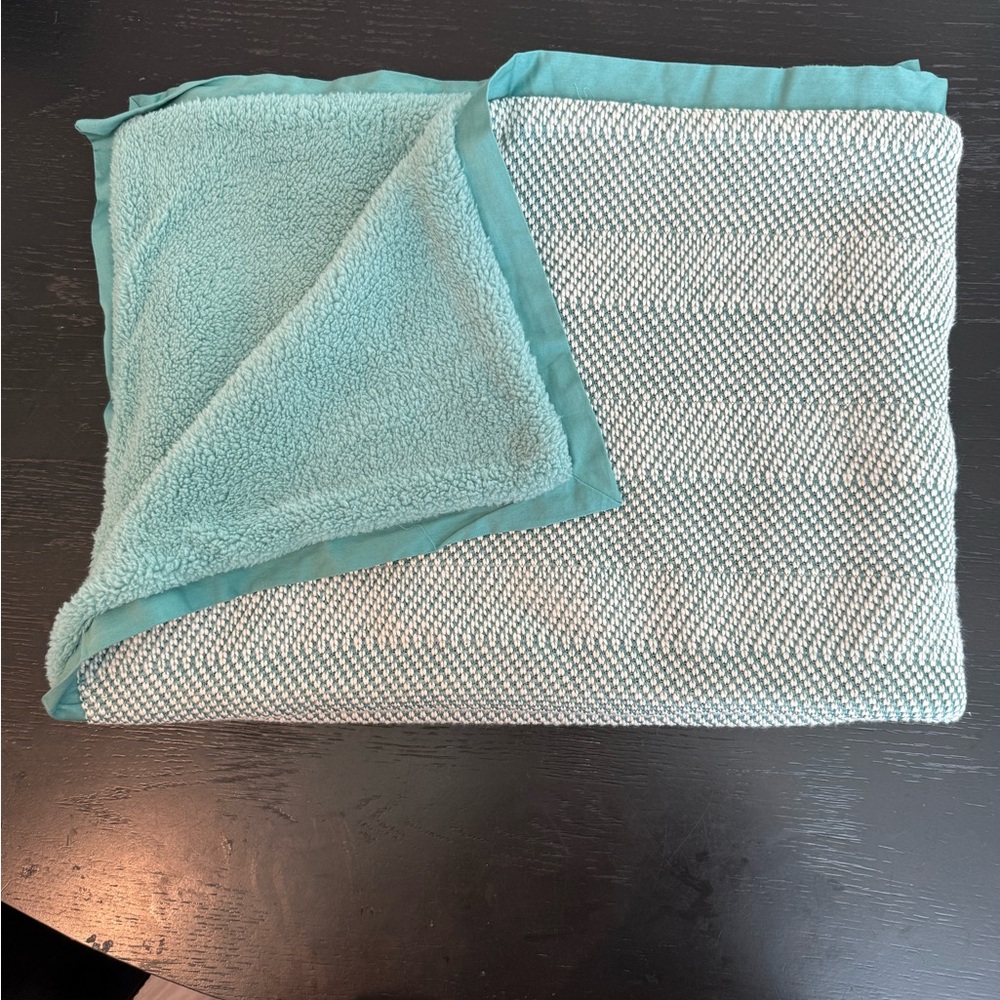 West Elm Light Teal and White Baby Blanket - Picture 1 of 6